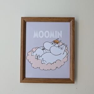 Moomin & Snorkmaiden On Pink Could In Wooden Frame, 🩷 9x11 In Framed Wall Art